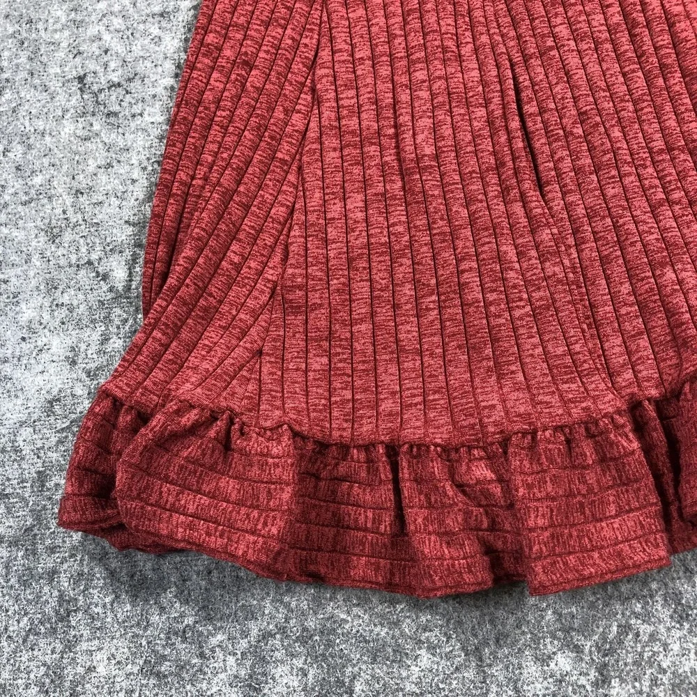 Anthropologie Skirt Womens XS Red Ribbed Knit Flare Ruffle Hem Midi Stretch Date